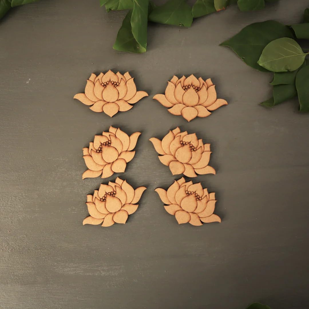 Set of 10 Wooden Rajwadi Lotus Cutout MDF Embellishments for Art & Craft